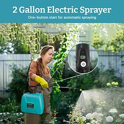 Kaskiwaly 2 Gallon Electric Garden Sprayer, Battery Powered Sprayer with 3 Mist Nozzles
