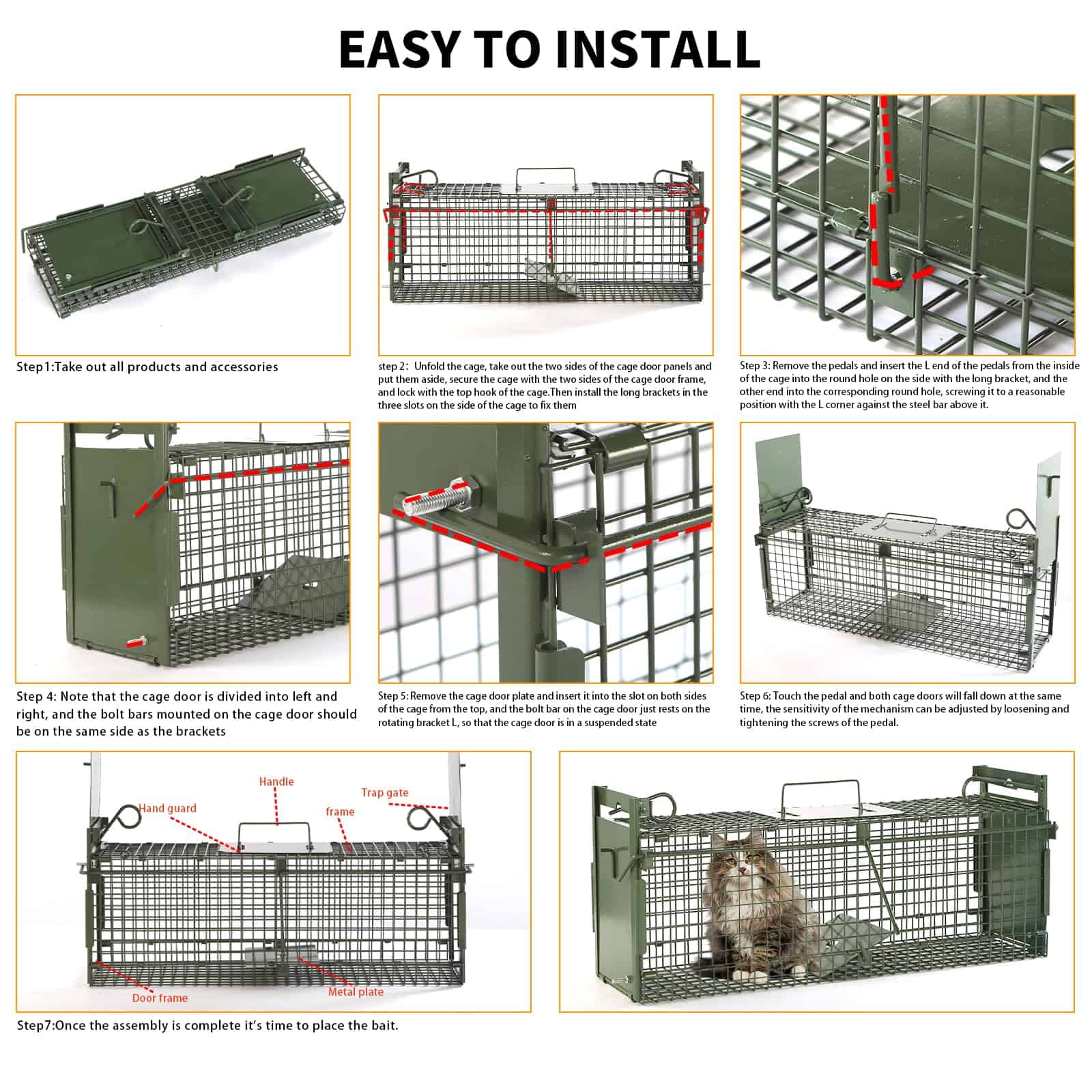 Timaze 40" 2-Door Large Live Animal Traps for Stray Cats up to 17.6 pounds