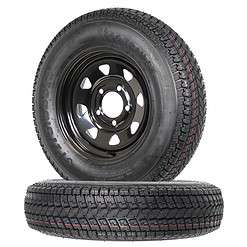 ECustomRim 2-Pack Mounted Trailer Tire Black Spoke Wheel Rim ST175/80D13 C 175/80D13 13 5-4.5
