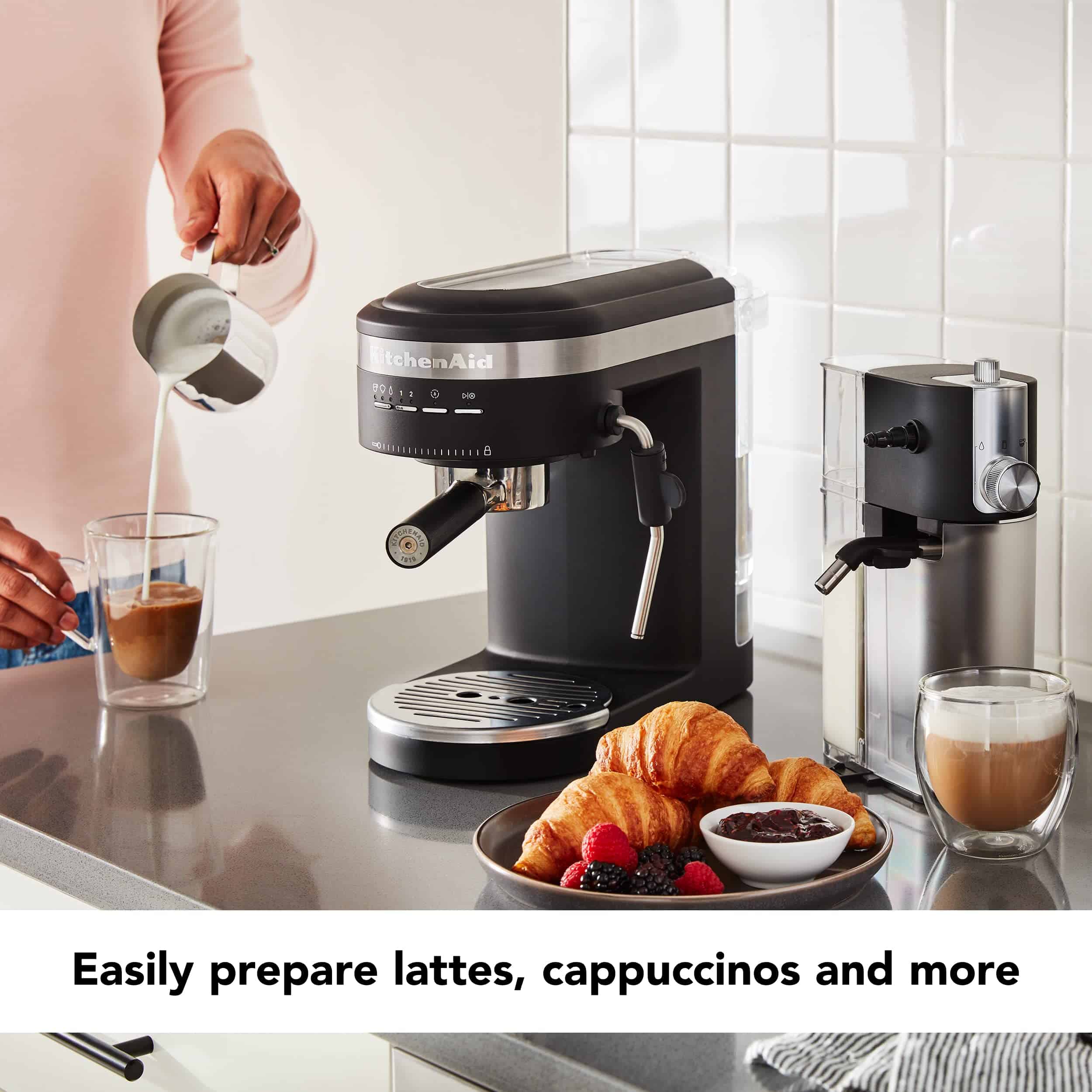 KitchenAid KES6404BM Semi-Automatic Espresso Machine and Automatic Milk Frother Attachment, Black Matte