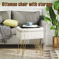Greenstell Vanity Stool Chair Faux Fur with Storage, 15.7