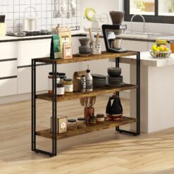 HCHQHS 3-Tier Rustic Wood and Metal Industrial Bookcase - 40in