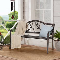 Sophia & William Outdoor Bench, Porch Bench, Garden Bench, Wrought Iron Bench, Outdoor Bench with Backrest and Armrests, Bronze