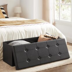 SONGMICS 43 Inches Folding Storage Ottoman Bench, Holds up to 660 lb, Black