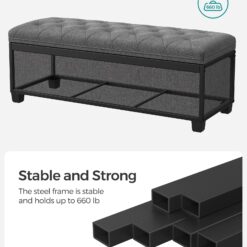 SONGMICS Storage Ottoman Bench, Foot Rest with Legs, 15.7 x 43.3 x 15.7 Inches, Dark Gray