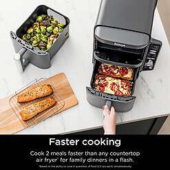 Ninja SL401 DoubleStack XL 2-Basket Air Fryer, DoubleStack Technology Cooks 4 Foods at Once, Compact Design, Grey