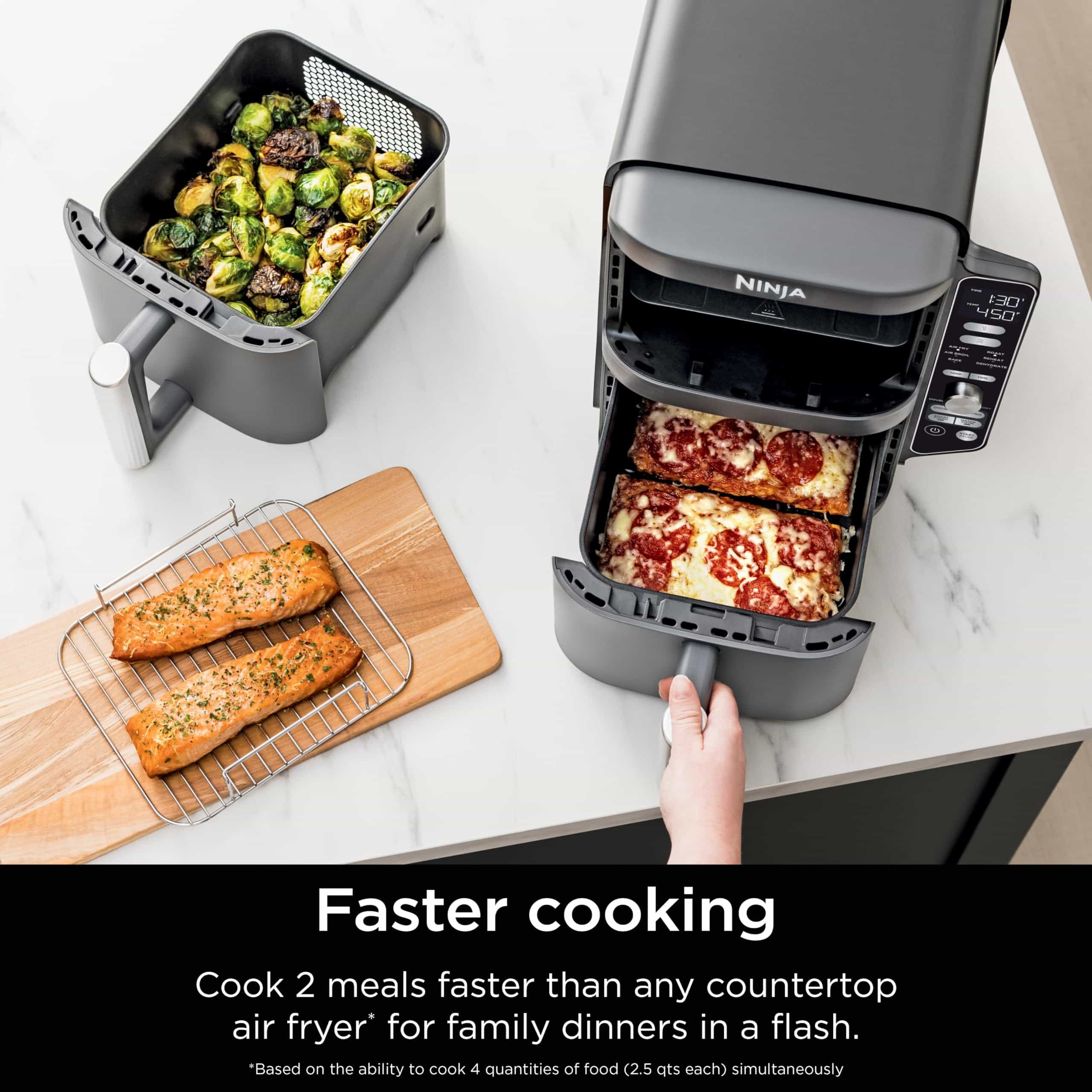 Ninja SL401 DoubleStack XL 2-Basket Air Fryer, DoubleStack Technology Cooks 4 Foods at Once, Compact Design, Grey