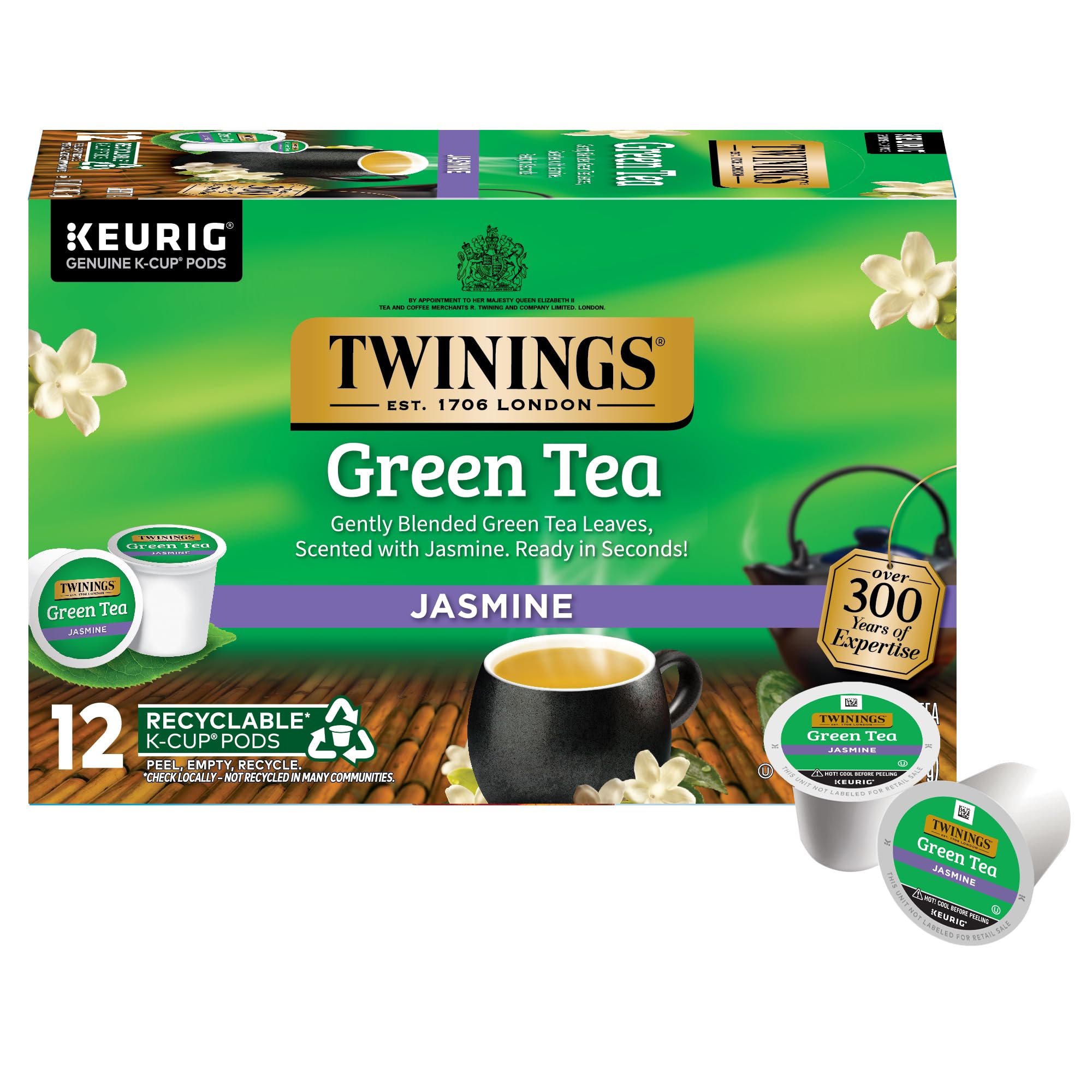 Twinings Green Tea with Jasmine K-Cup Pods for Keurig, 12 Count (Pack of 6)