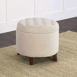 Homepop Home Decor | Upholstered Round Velvet Tufted Foot Rest Ottoman, Cream Small