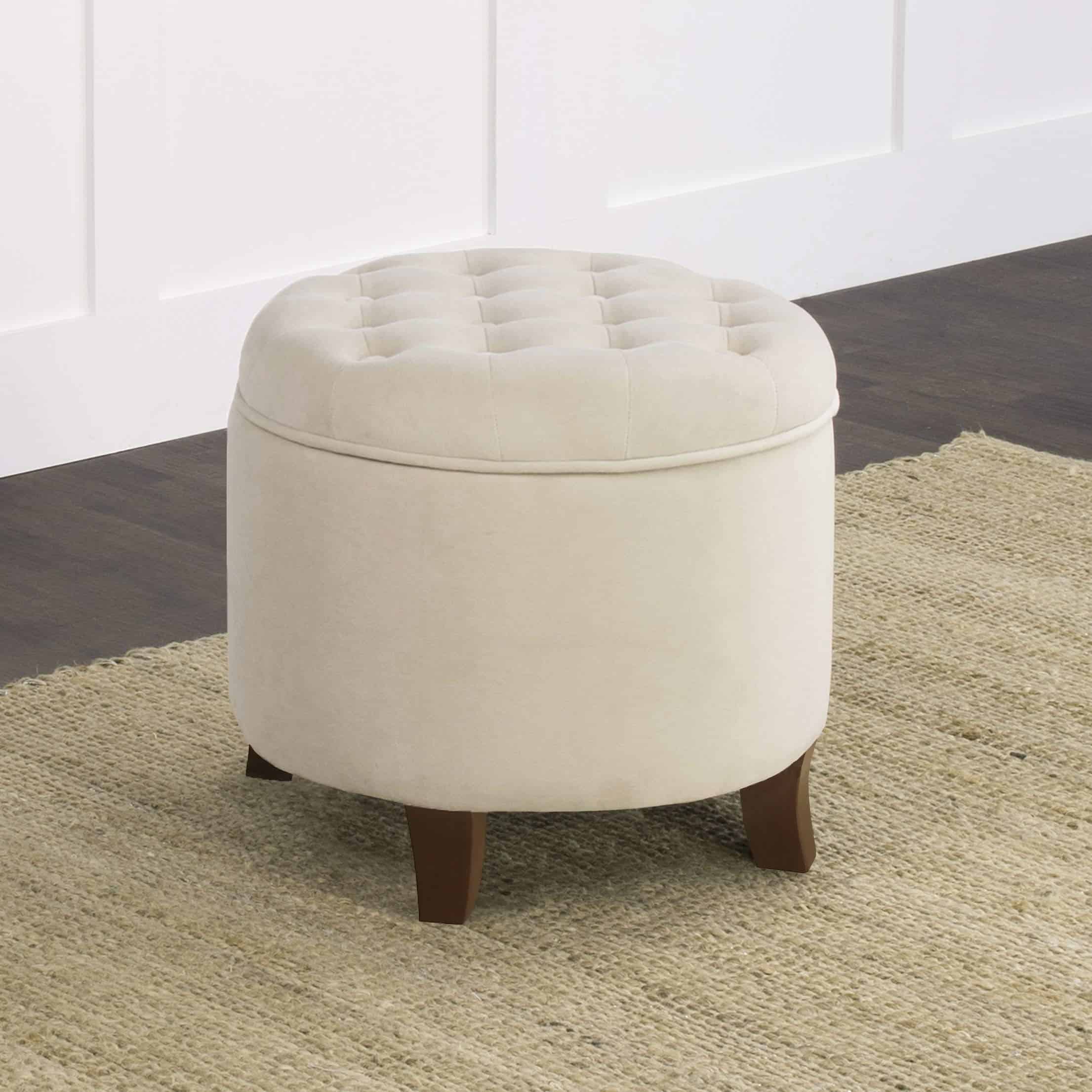 Homepop Home Decor | Upholstered Round Velvet Tufted Foot Rest Ottoman, Cream Small