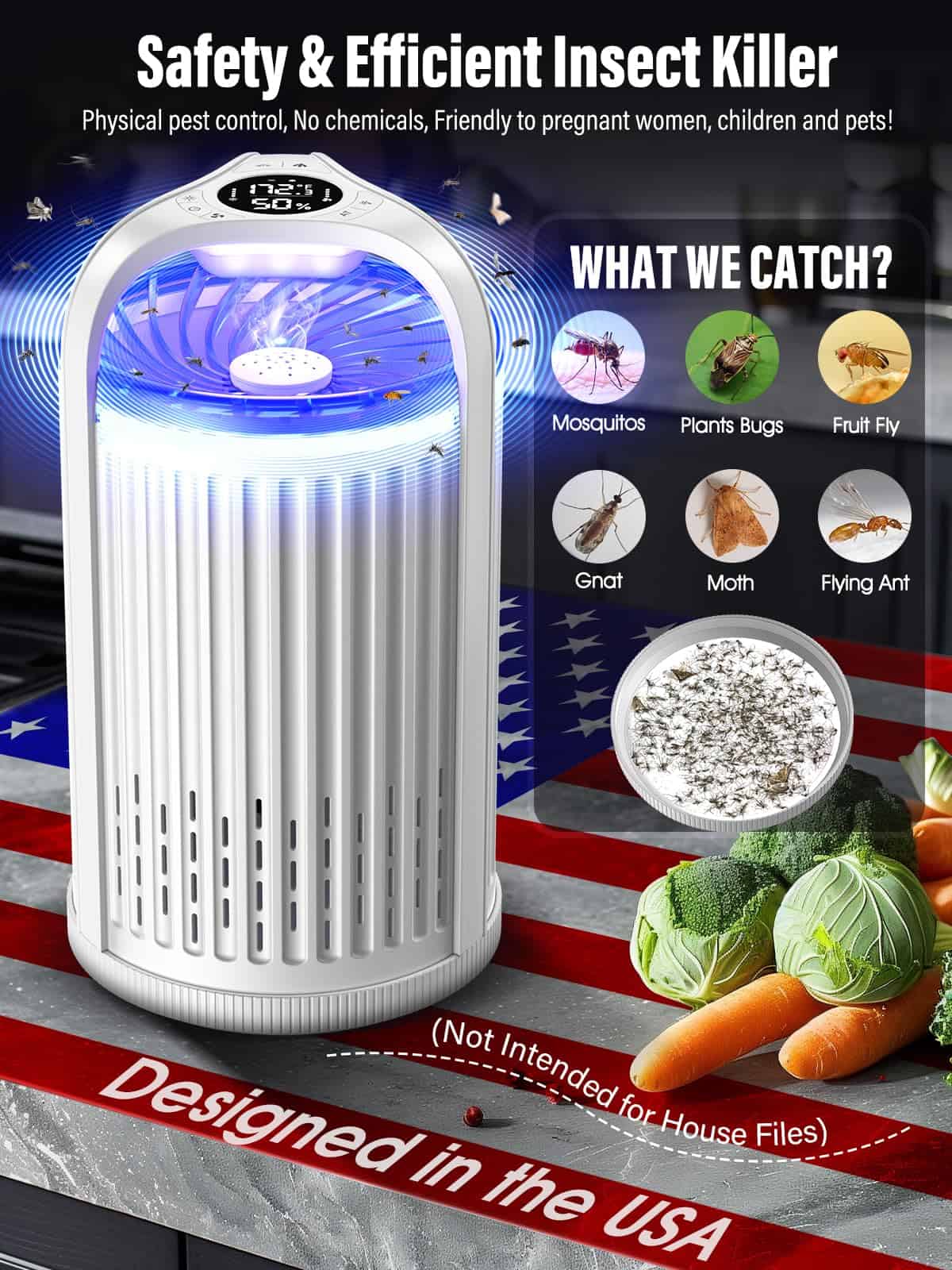 CreateFun Bug Zapper Indoor with Temperature & Humidity Sensor, Fly Trap Indoor, 3-in-1 Fruit Fly Trap, White