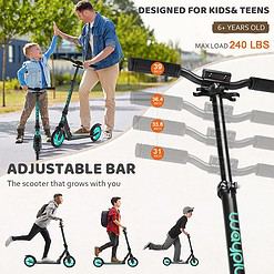 WAYPLUS Kick Scooter for Ages 6+,Kid, Teens & Adults. Max Load 240 LBS. Foldable, Lightweight