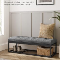 SONGMICS Storage Ottoman Bench, Foot Rest with Legs, 15.7 x 43.3 x 15.7 Inches, Dark Gray