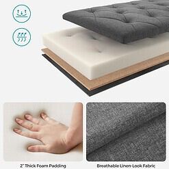 SONGMICS Storage Ottoman Bench, Foot Rest with Legs, 15.7 x 43.3 x 15.7 Inches, Dark Gray
