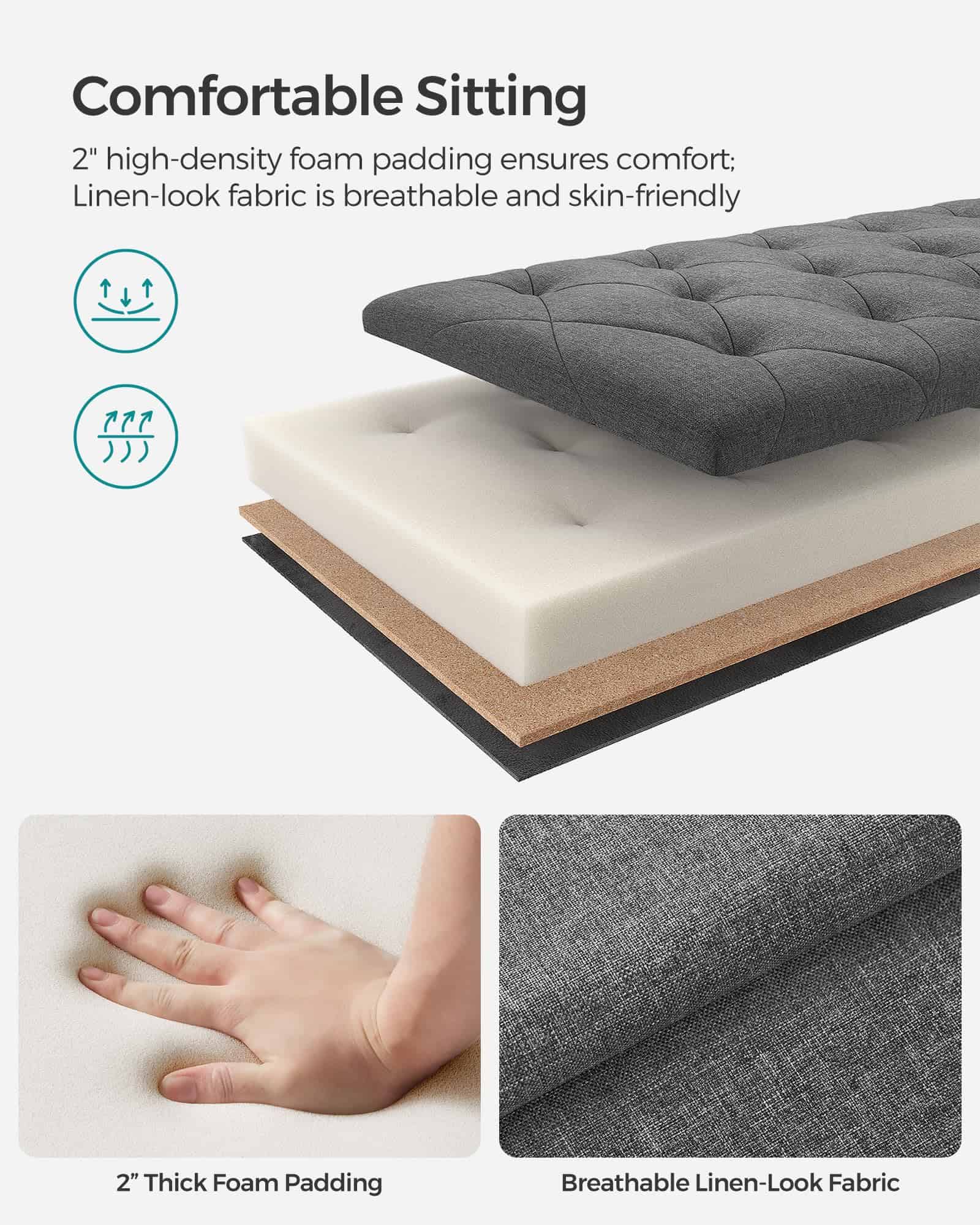 SONGMICS Storage Ottoman Bench, Foot Rest with Legs, 15.7 x 43.3 x 15.7 Inches, Dark Gray