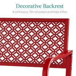 Best Choice Products Outdoor Bench 2-Person Metal Steel Benches Furniture, 790lb Capacity - Rose Red