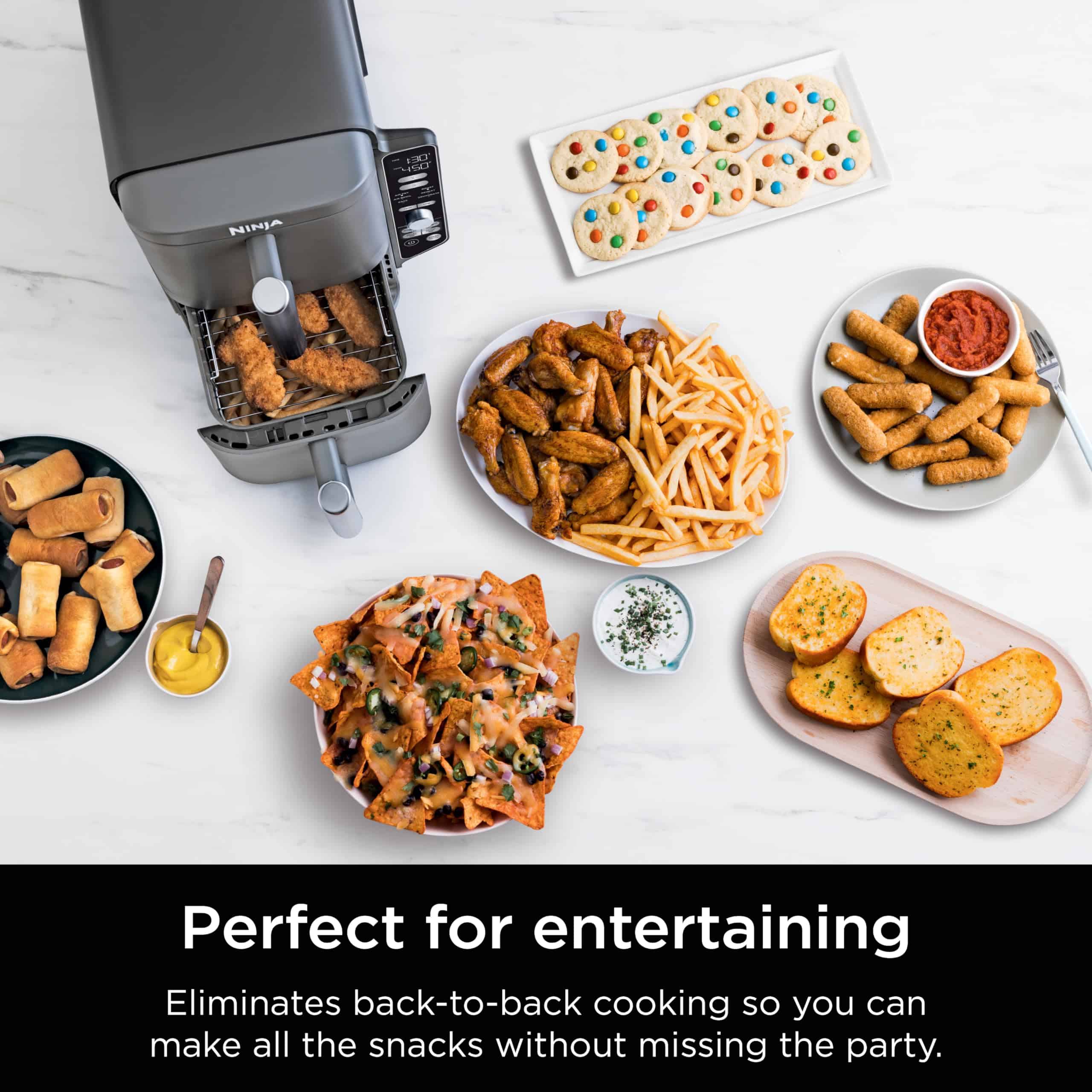 Ninja SL401 DoubleStack XL 2-Basket Air Fryer, DoubleStack Technology Cooks 4 Foods at Once, Compact Design, Grey
