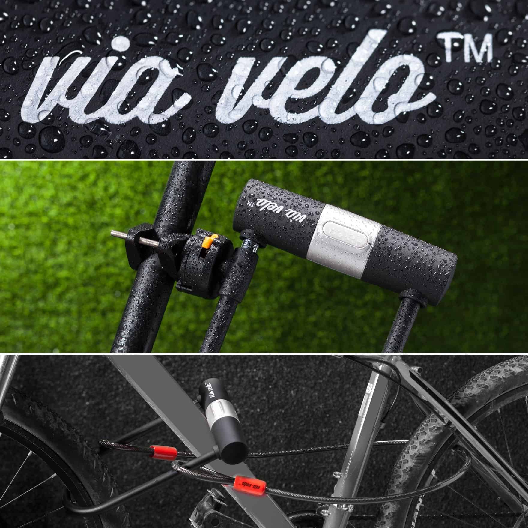 Via Velo Bike U Lock with Cable | Via Velo Heavy Duty Anti-Theft Bicycle U Lock Sold Secure Silver 15mm Shackle Inner Dim 9 x 4.5 in