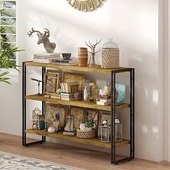 HCHQHS 3-Tier Rustic Wood and Metal Industrial Bookcase - 40in