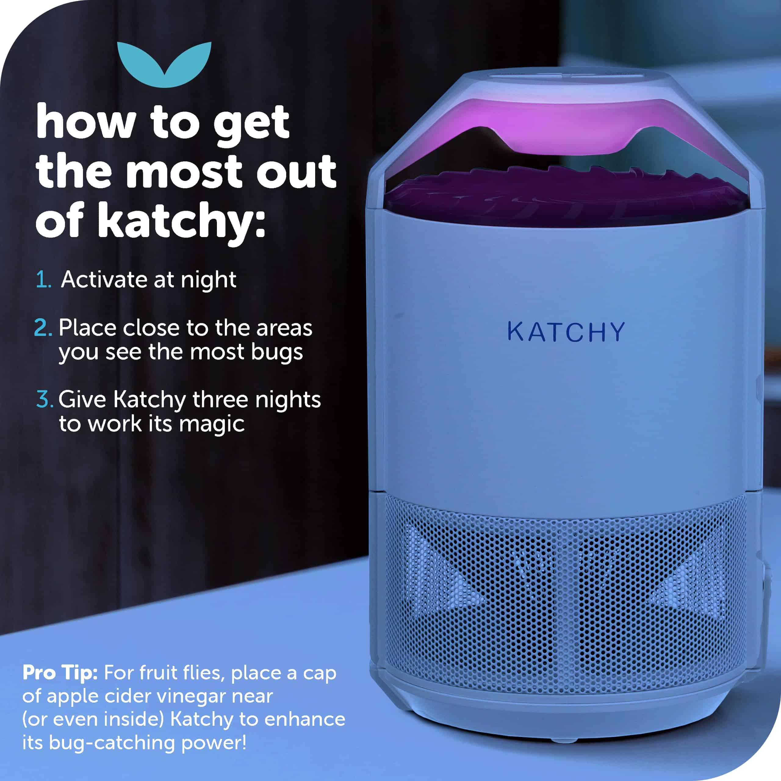 Katchy Indoor Insect Trap Catch Insects Indoors with Suction, Bug Light & Sticky Glue (White)