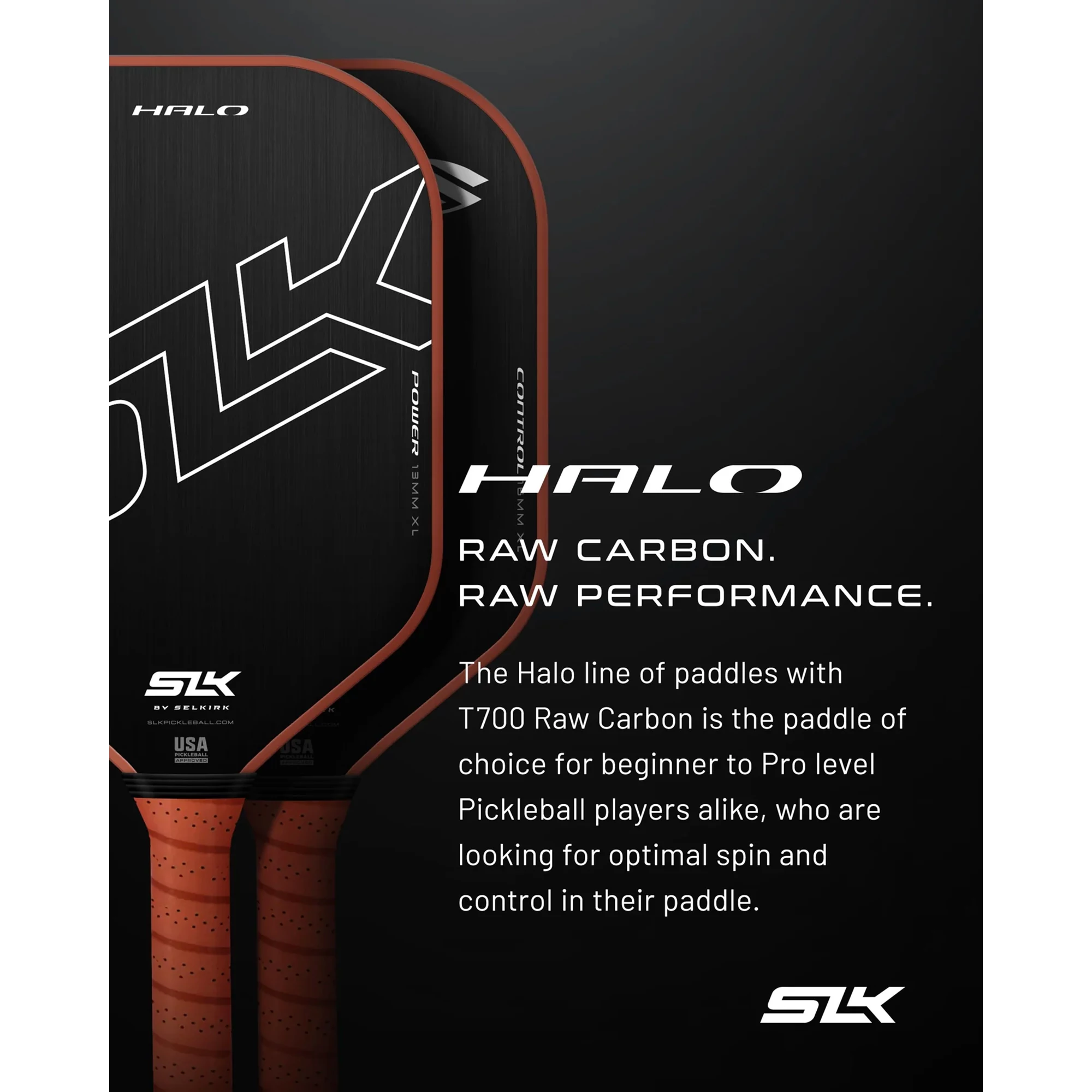 Selkirk Halo Power XL Pickleball Paddle, Raw Carbon