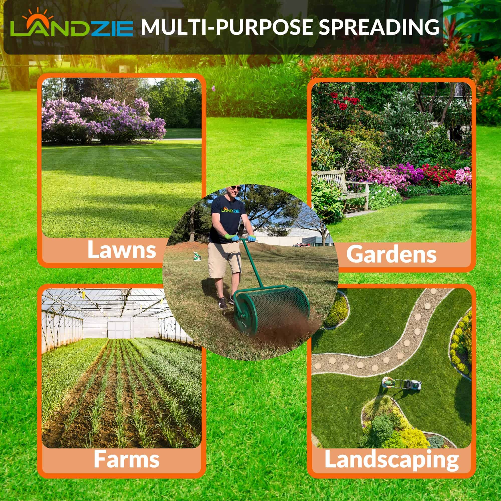 Landzie 24 Inch Compost Spreader and Peat Moss Spreader, Metal Mesh Basket Compost Spreader for Lawn