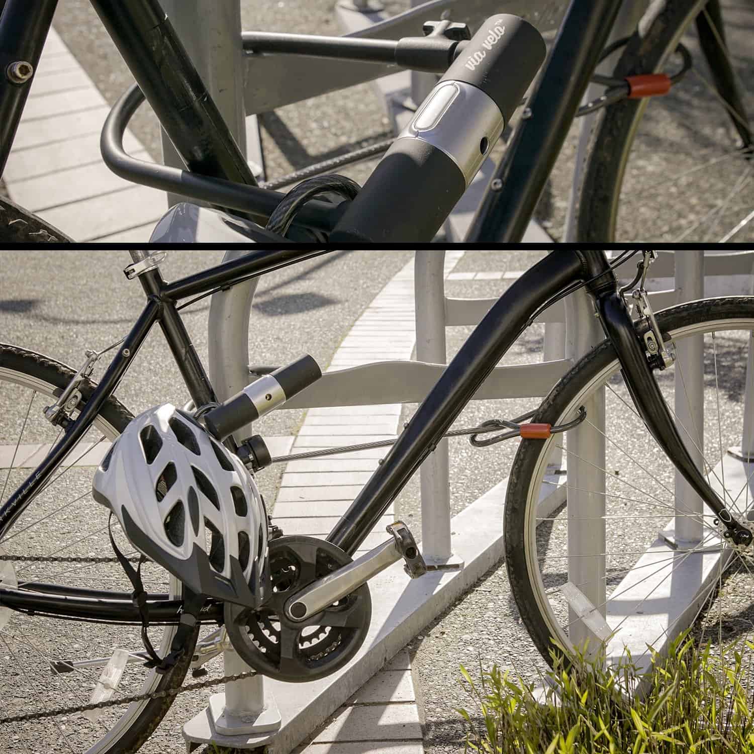 Via Velo Bike U Lock with Cable | Via Velo Heavy Duty Anti-Theft Bicycle U Lock Sold Secure Silver 15mm Shackle Inner Dim 9 x 4.5 in