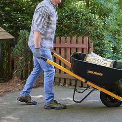 True Temper R6STFFEC 6 Cu. Ft Steel Tray Wheelbarrow with Never Flat Tire & Steel Handles, Black