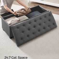 SONGMICS Storage Ottoman Bench, Foot Rest with Legs, 15.7 x 43.3 x 15.7 Inches, Dark Gray