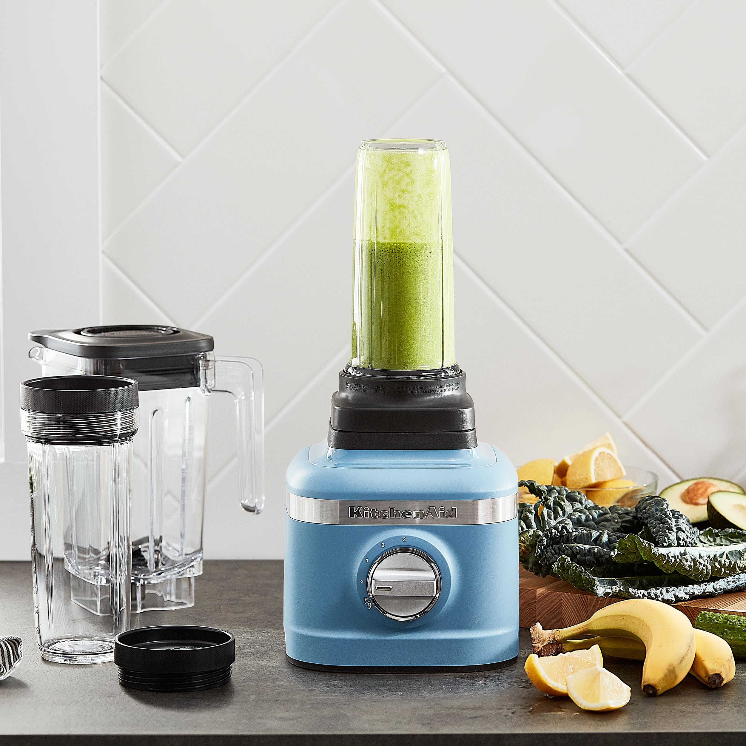 KitchenAid KSB1332YVB K150 3 Speed Ice Crushing Blender with 2 Personal Blender Jars - Blue Velvet, 48 oz
