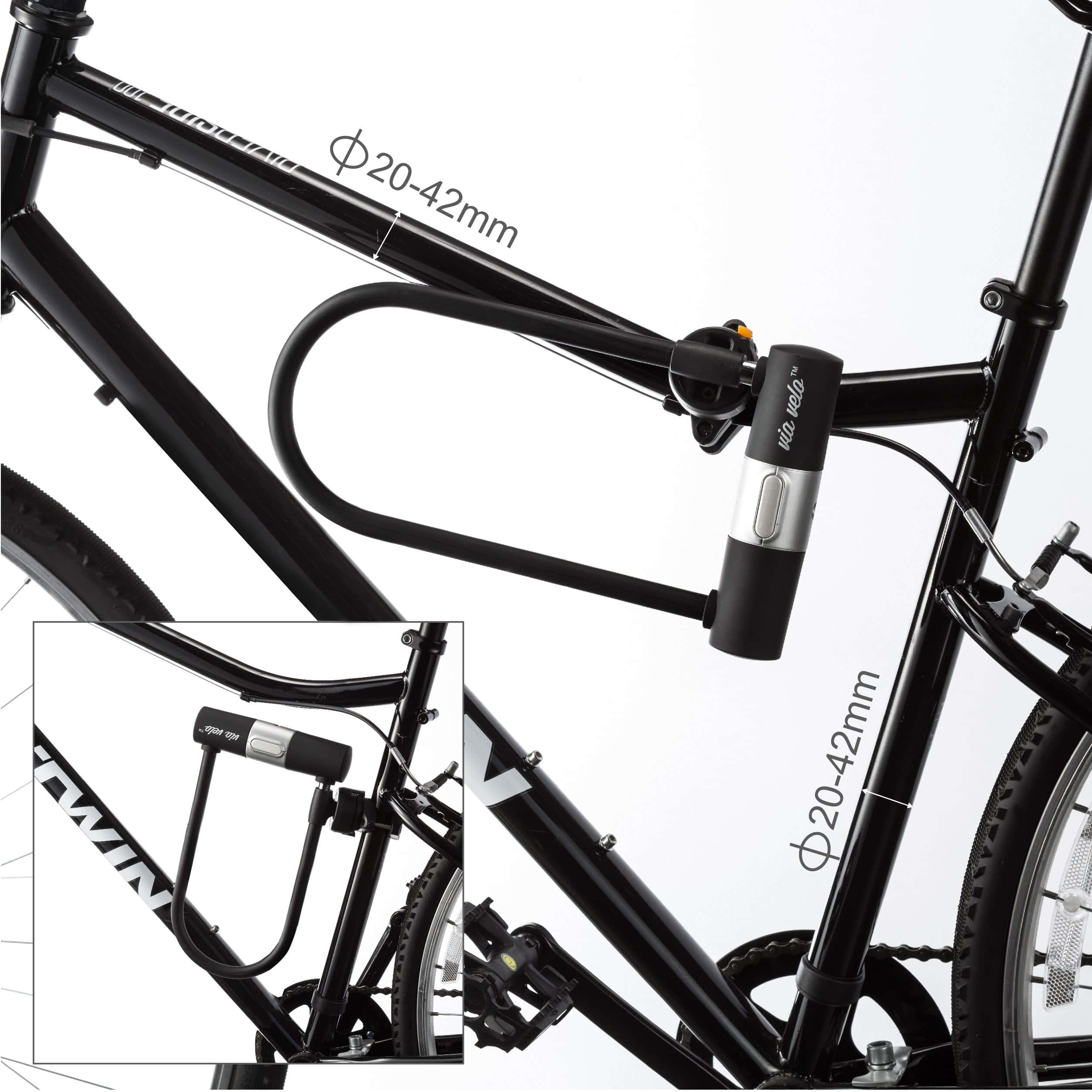 Via Velo Bike U Lock with Cable | Via Velo Heavy Duty Anti-Theft Bicycle U Lock Sold Secure Silver 15mm Shackle Inner Dim 9 x 4.5 in