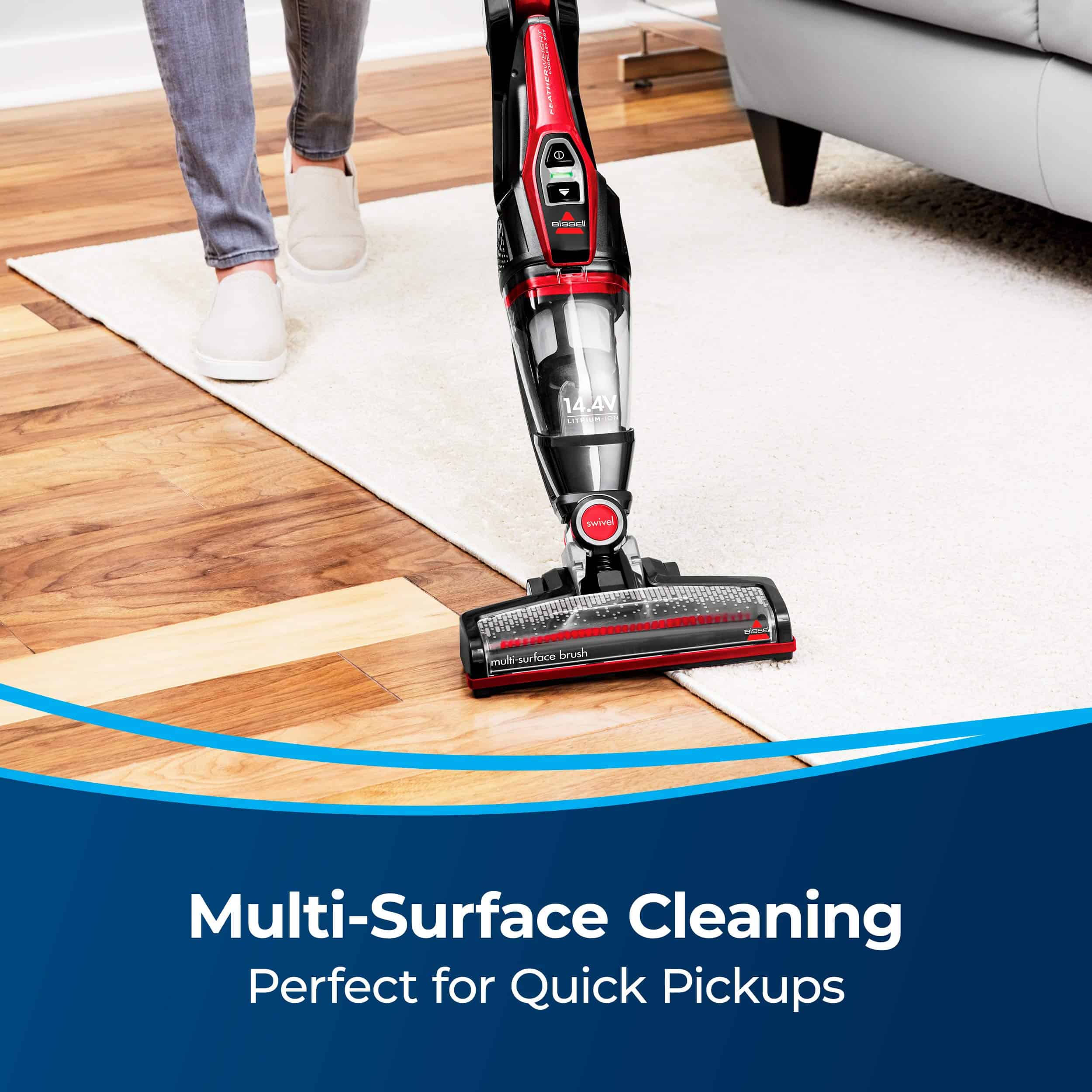 BISSELL 3079 Featherweight Cordless XRT 14.4V Stick Vacuum, Black, Red