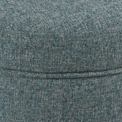 Homepop Home Decor | Upholstered Round Storage Ottoman | Ottoman with Storage for Living Room & Bedroom, Teal Tweed Large