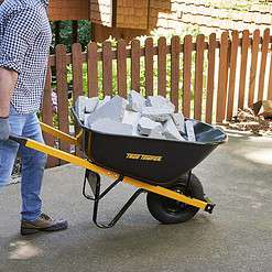 True Temper R6STFFEC 6 Cu. Ft Steel Tray Wheelbarrow with Never Flat Tire & Steel Handles, Black