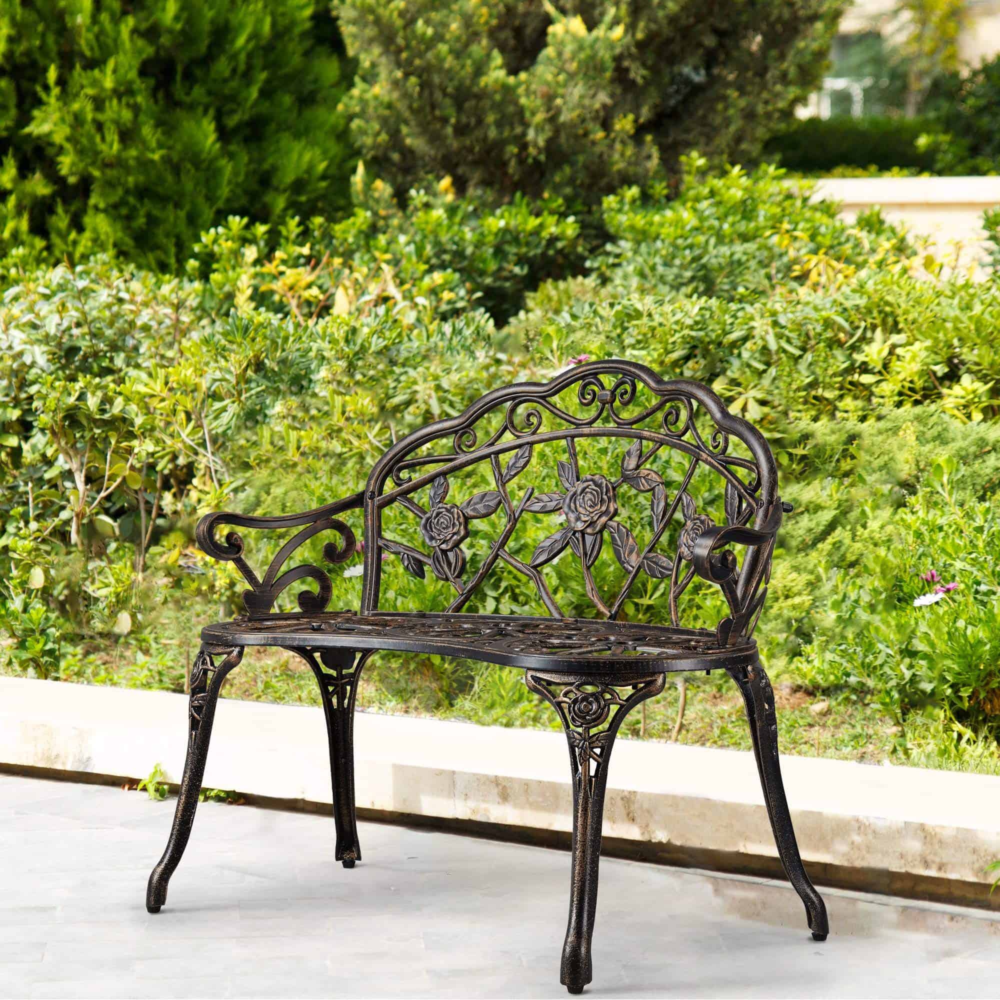 Yaheetech Patio Garden Bench Park Bench Outdoor Benches, Aluminium Patio Yard Bench, Bronze