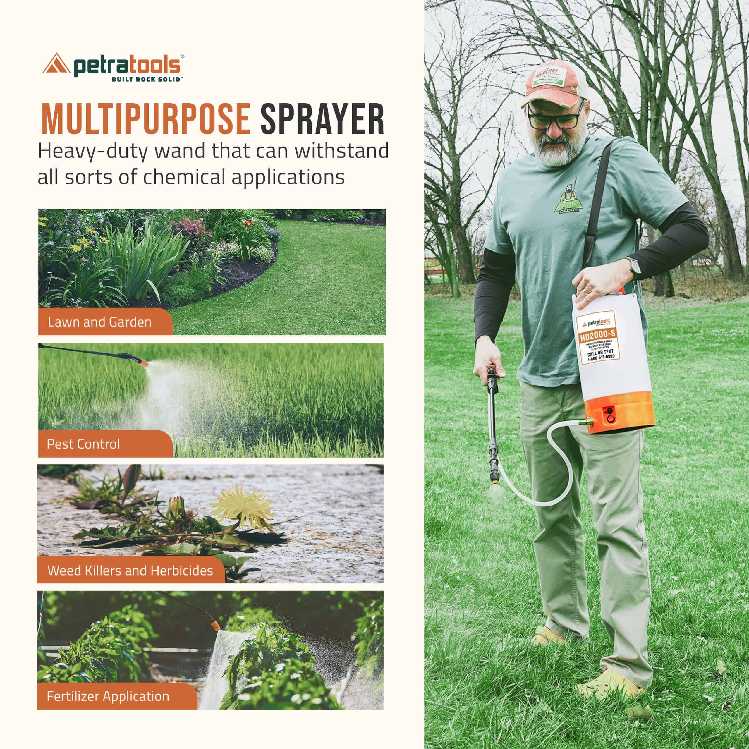 PetraTools 2 Gallon Battery Powered Sprayer - HD2000-S Electric Sprayers in Lawn and Garden