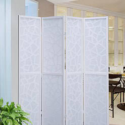 Roundhill Furniture Giyano 4 Panel Screen Room Divider, White