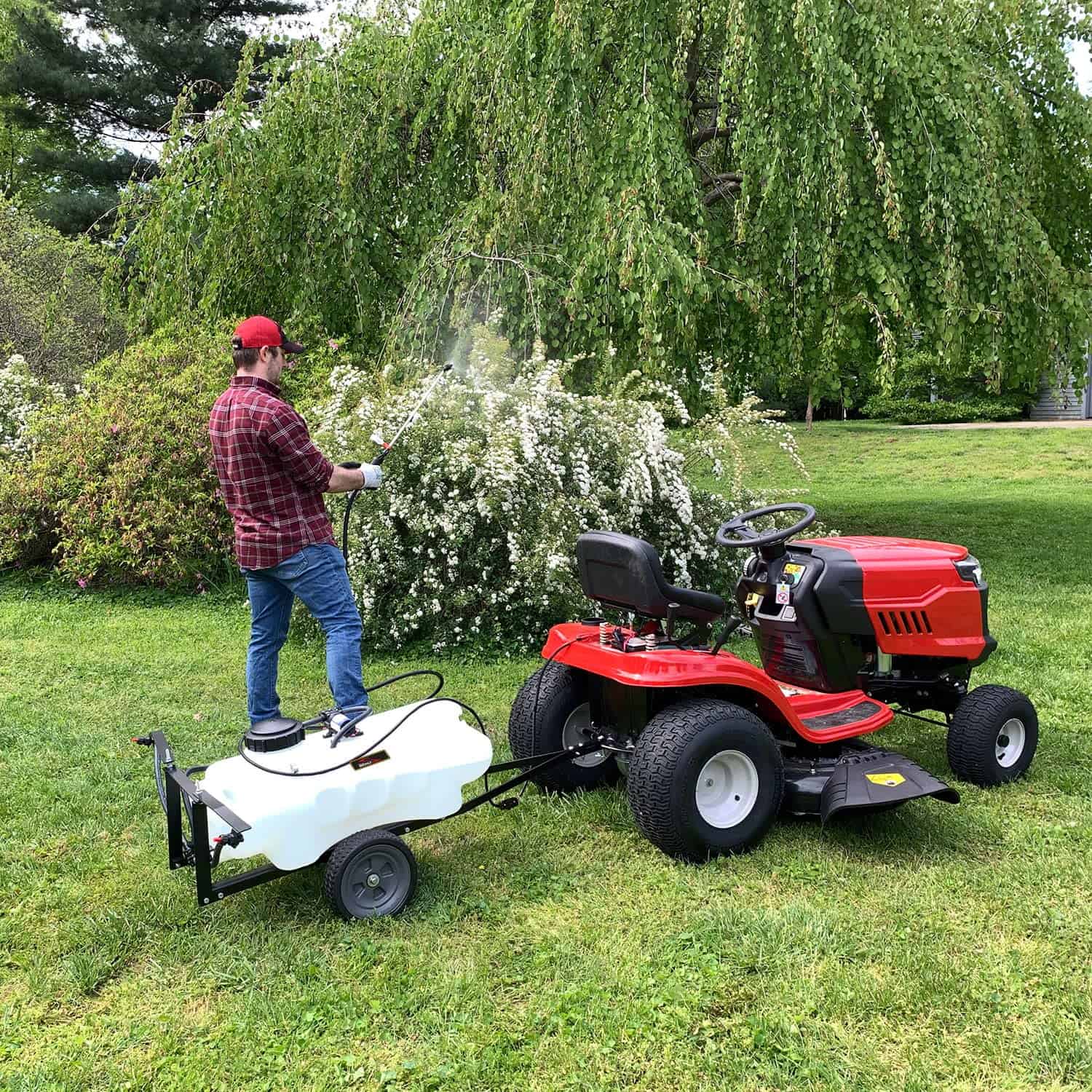 Brinly ST-152BH-A Self-Storing Tow Behind Lawn and Garden Sprayer with Collapsible Boom, 15-Gallon