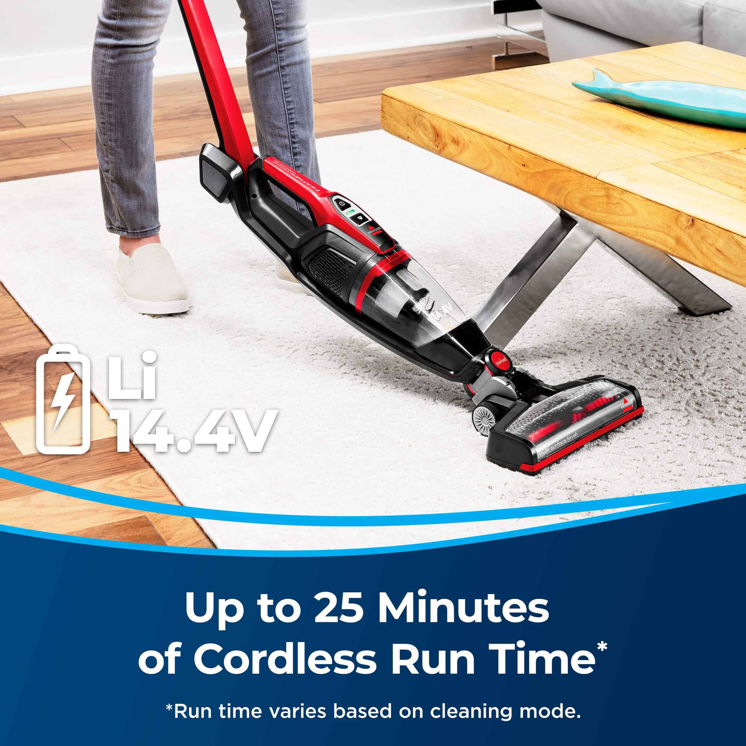 BISSELL 3079 Featherweight Cordless XRT 14.4V Stick Vacuum, Black, Red