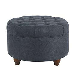 Homepop Home Decor, Large Button Tufted Woven Round Storage Ottoman (Navy Woven)