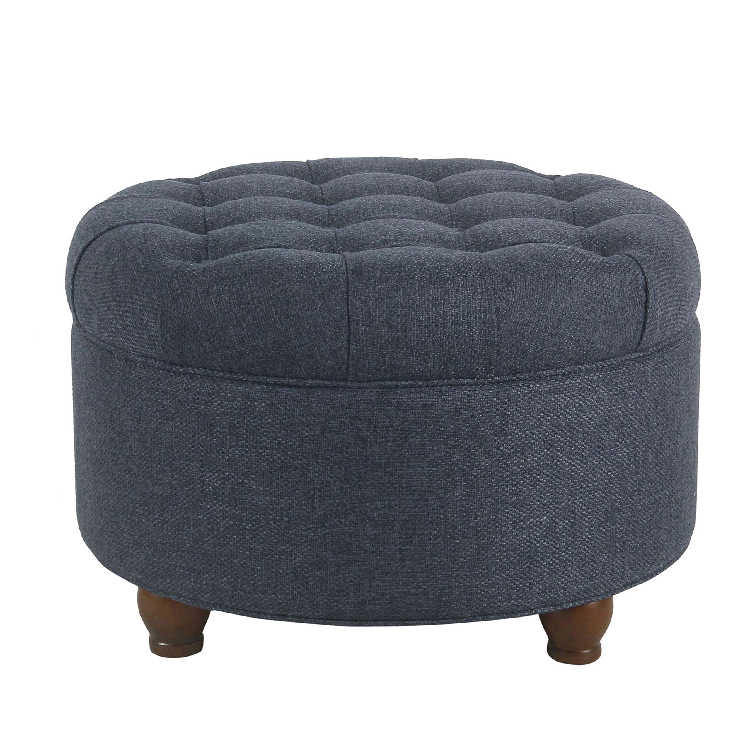 Homepop Home Decor, Large Button Tufted Woven Round Storage Ottoman (Navy Woven)