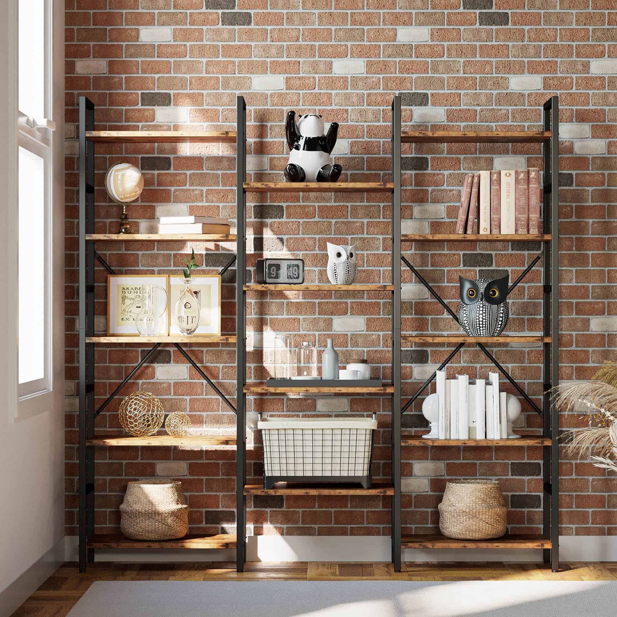 IRONCK Bookcases and Bookshelves Triple Wide 5 Tiers Industrial Bookshelf