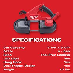 Milwaukee M18 FUEL Cordless Brushless 3-1/4 in. Compact Dual-Trigger Band Saw Tool Only