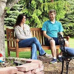 Sunnydaze 59 - Inch Solid Teak Wood Outdoor Bench - Light Brown Wood Stain Finish - Mission - Style
