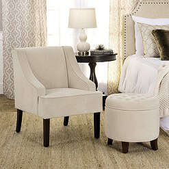 Homepop Home Decor | Upholstered Round Velvet Tufted Foot Rest Ottoman, Cream Small