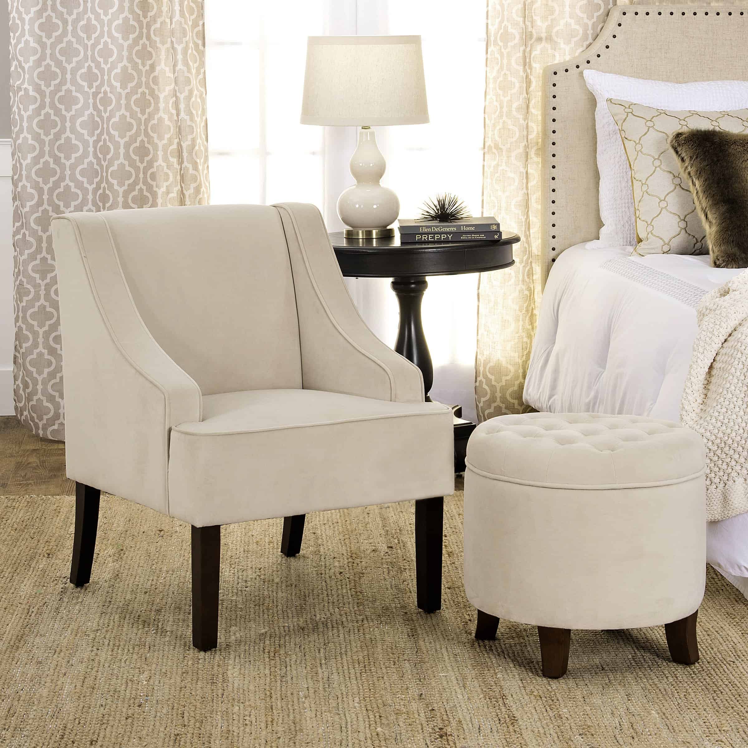 Homepop Home Decor | Upholstered Round Velvet Tufted Foot Rest Ottoman, Cream Small
