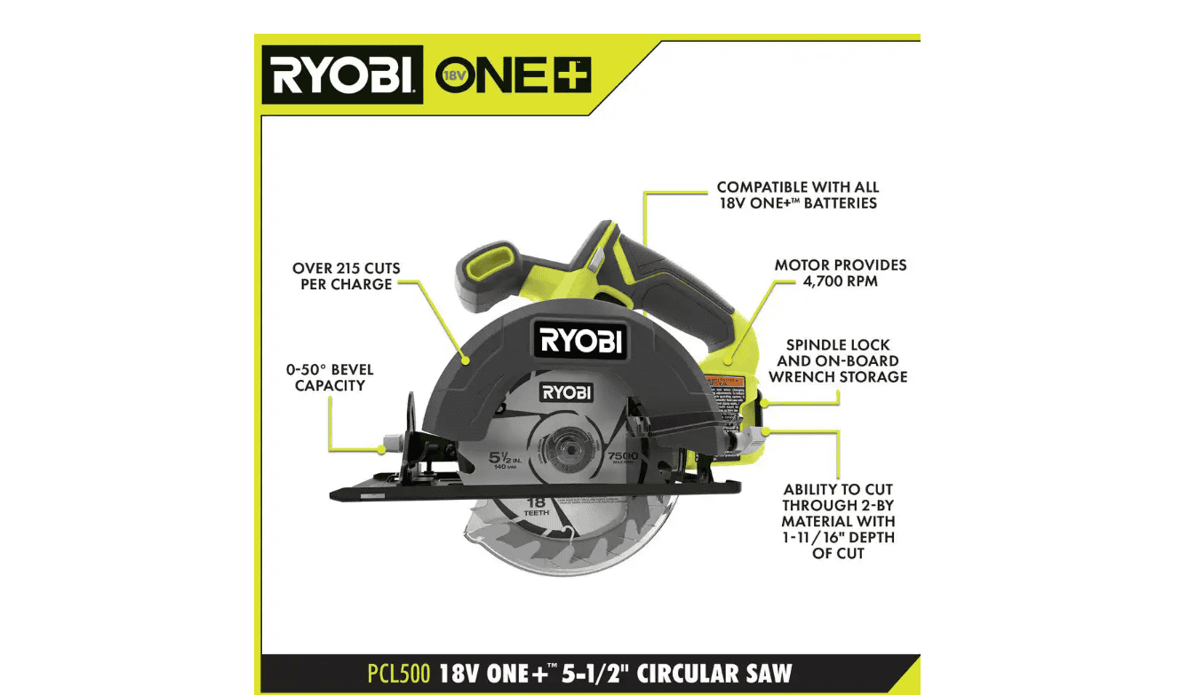 RYOBI PCL500B ONE+ 18V Cordless 5 1/2 in. Circular Saw (Tool Only)