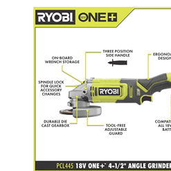 RYOBI PCL445B ONE+ 18V Cordless 4-1/2 in. Angle Grinder (Tool Only)