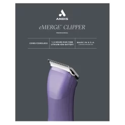 Andis eMERGE Cordless Dog Hair Clipper Purple