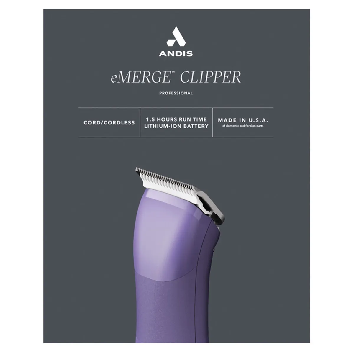 Andis eMERGE Cordless Dog Hair Clipper Purple